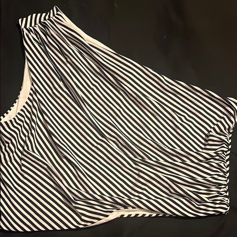 H&M Black & White Striped One-Shoulder Ruched Top - Size Large